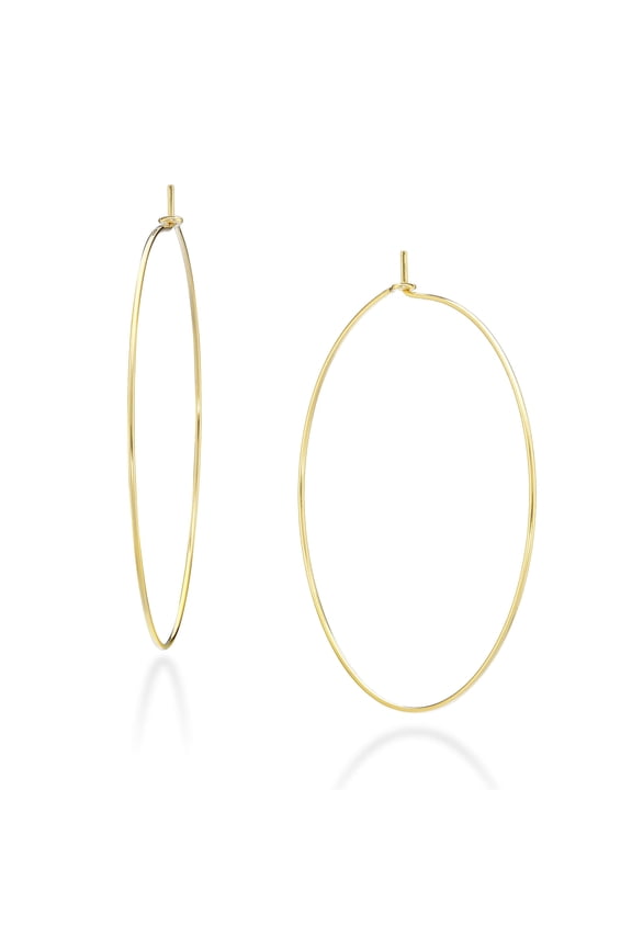 925 Sterling Silver or 18Kt Yellow Gold Over Silver Super Thin Threader Wire Hoop Earrings for Women Made in Italy