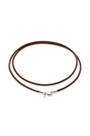 Genuine 2mm Black or Brown Italian Leather Cord Chain Necklace for Men Women with 925 Sterling Silver Clasp Made in Italy (Brown, 18)