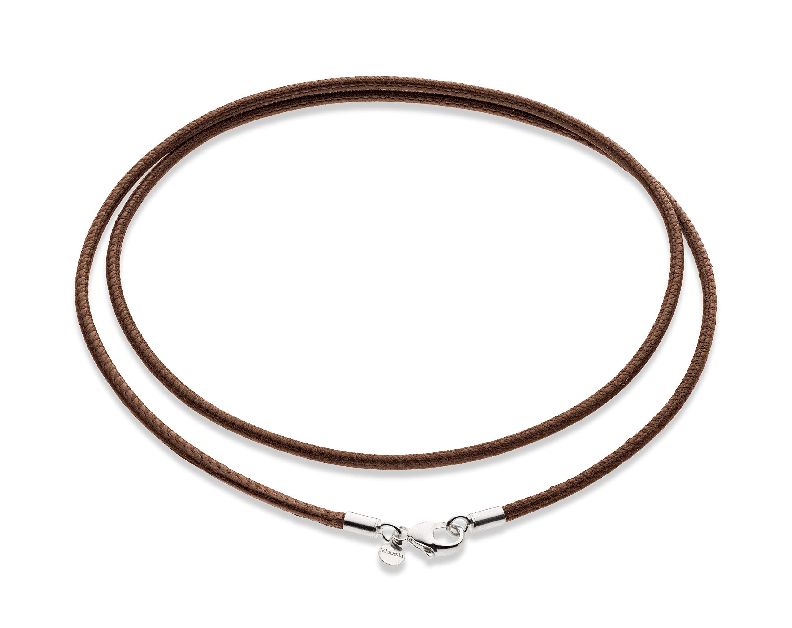 Miabella Genuine 2mm Black or Brown Italian Leather Cord Chain Necklace for Men Women with 925 Sterling Silver Clasp Made in Italy (Brown, 20)