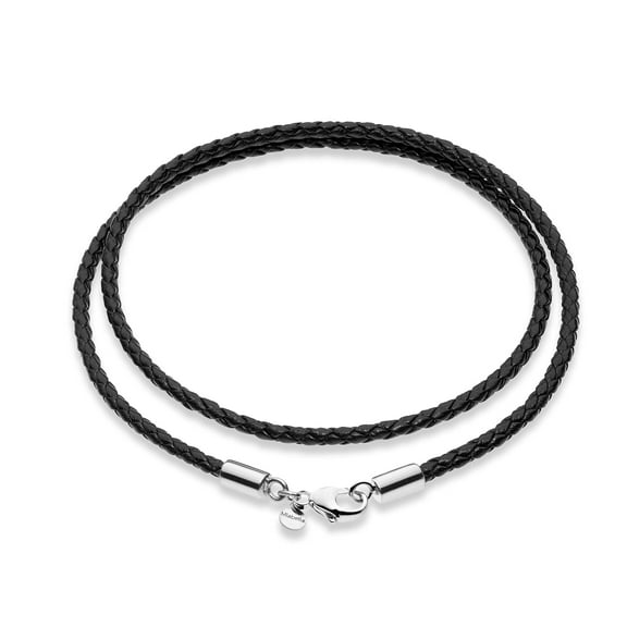 Miabella Genuine 3mm Black Braided Italian Leather Cord Chain Necklace for Men Women with 925 Sterling Silver Clasp, Made in Italy (Length 16 Inches (X-Small))