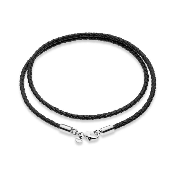 Miabella Genuine 3mm Black Braided Italian Leather Cord Chain Necklace for Men Women with 925 Sterling Silver Clasp, Made in Italy (Length 20 Inches)