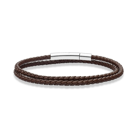 Miabella Genuine Italian Double Wrap Braided Leather Bracelet for Men Women, Stainless Steel Clasp, Made in Italy (Brown, Small - 7" Length)