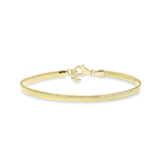 Miabella Italian 18K Gold Over 925 Sterling Silver 4mm Flat Snake Dome Herringbone Chain Link Bracelet for Women Men, Made in Italy (Length 6.5 Inches)