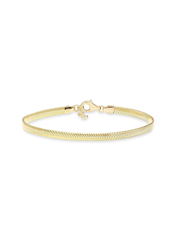 Italian 18K Gold Over 925 Sterling Silver 4mm Flat Snake Dome Herringbone Chain Link Bracelet for Women Men, Made in Italy (Length 6.5 Inches)