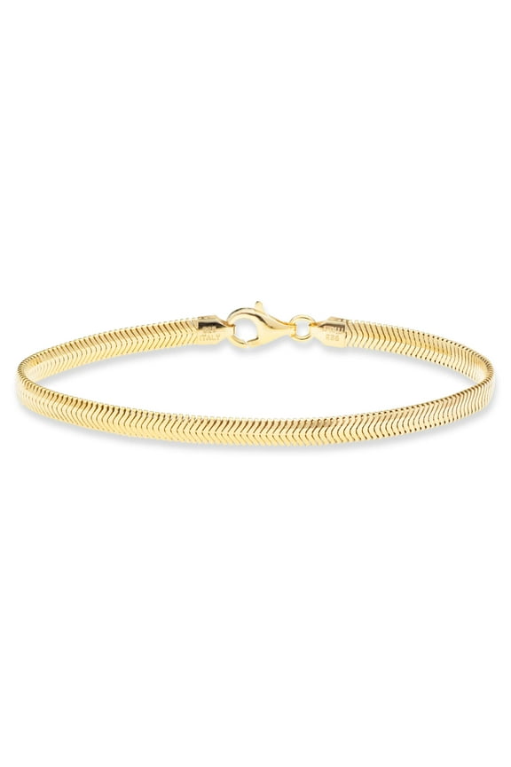 Italian 18K Gold Over 925 Sterling Silver 4mm Flat Snake Dome Herringbone Chain Link Bracelet for Women Men, Made in Italy (Length 7.0 Inches)