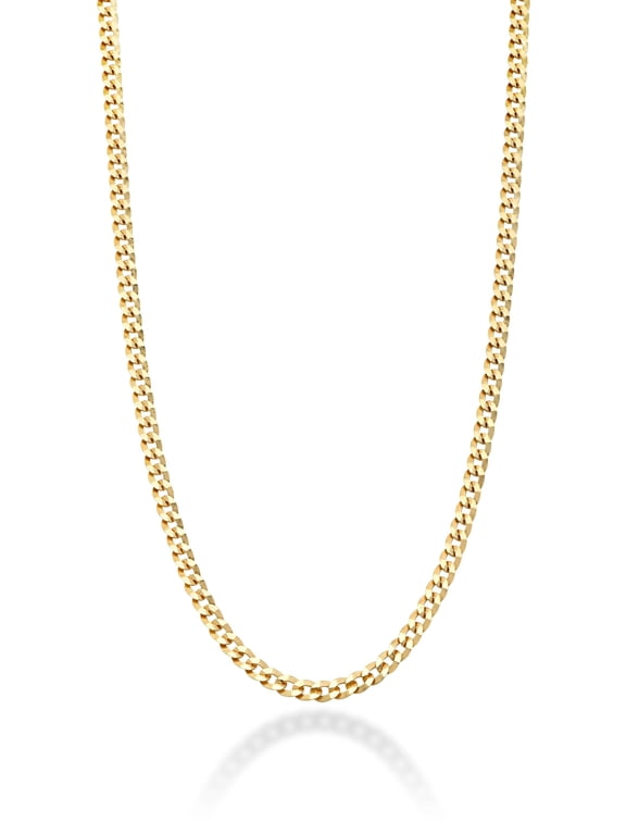 Italian 18K Gold Over 925 Sterling Silver 2.3mm Curb Cuban Link Chain Necklace for Women Made in Italy (Length 18 Inches)