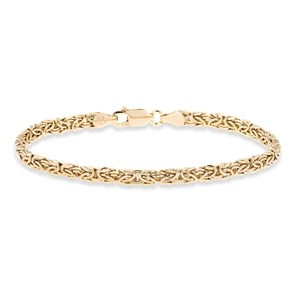 Miabella Italian 18K Gold Over Silver 4mm Flat Byzantine Link Chain Bracelet for Women, 925 Italy, 925 Italy (Length 7 Inches (Small))