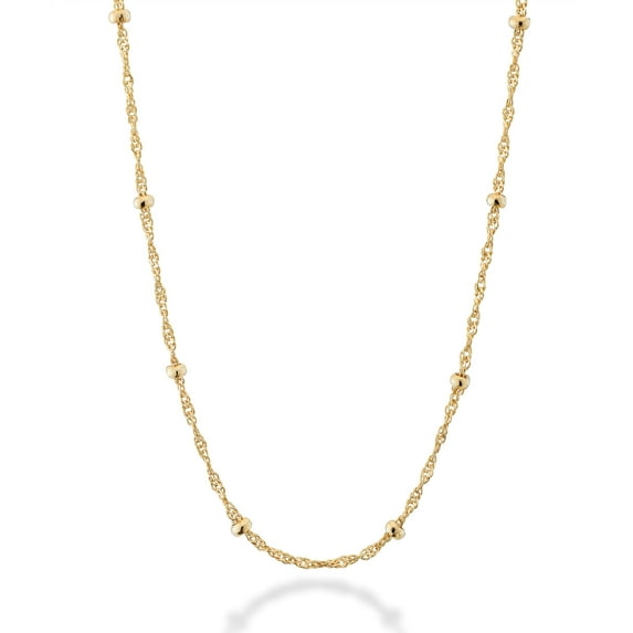 Miabella Italian 18K Gold Over Silver Italian Singapore Bead Chain Station Necklace for Women, Made in Italy (Length 26 Inch)