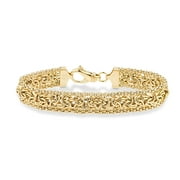 MIABELLA Italian 18K Gold Over Sterling Silver Byzantine Beaded Mesh Link Chain Bracelet for Women 925 Handmade in Italy (8.00 Inch)
