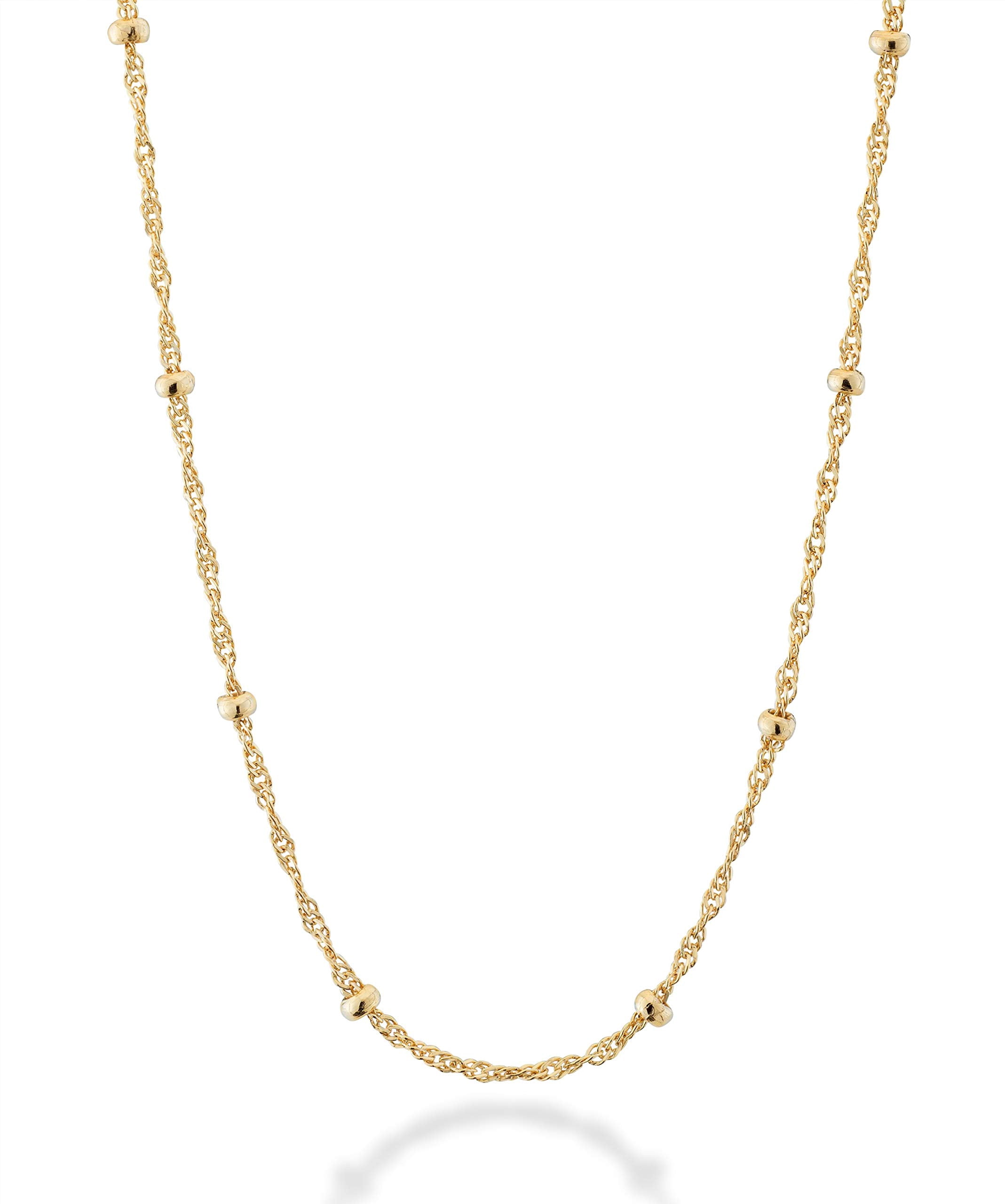 Miabella Italian 18K Gold Over Silver Italian Singapore Bead Chain Station Necklace for Women, Made in Italy (Length 18 Inch (women's average length))