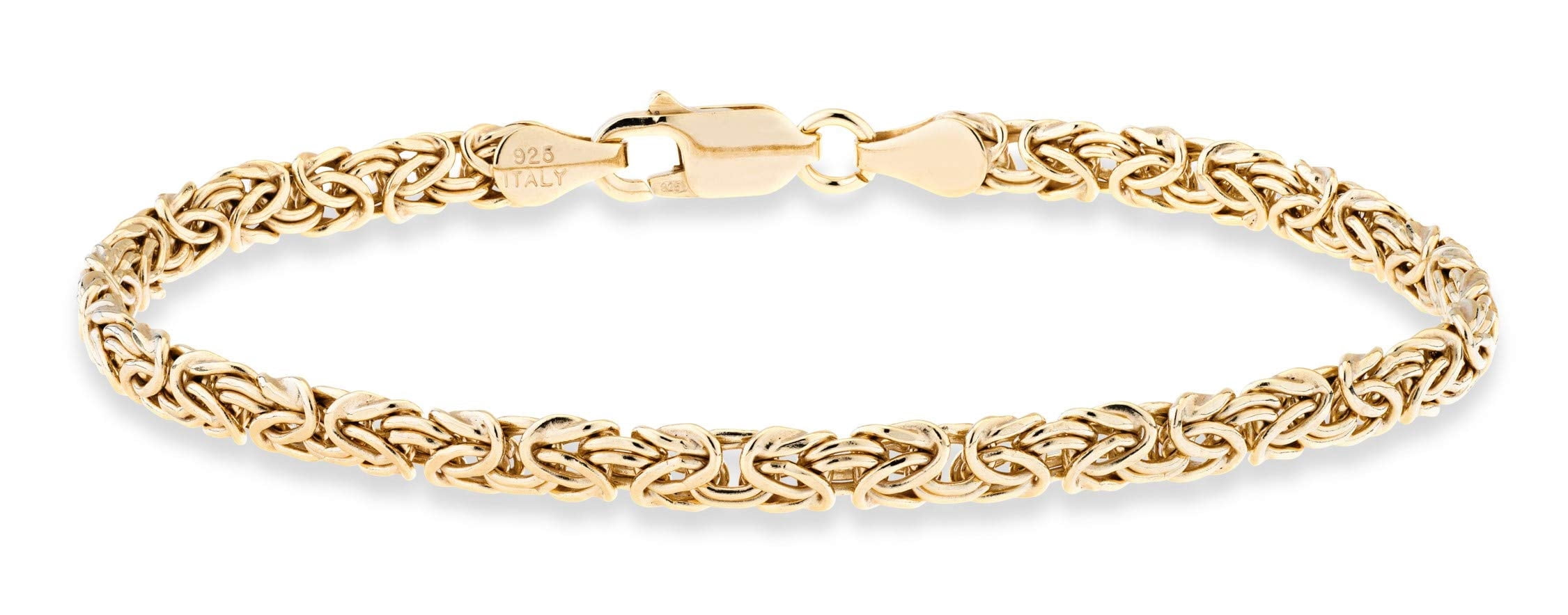 Miabella Italian 925 Sterling Silver or 18K Gold Over Silver 4mm Byzantine Link Chain Anklet Ankle Bracelet for Women, Made in Italy (yellow-gold-plated-silver, Length 11 Inches)