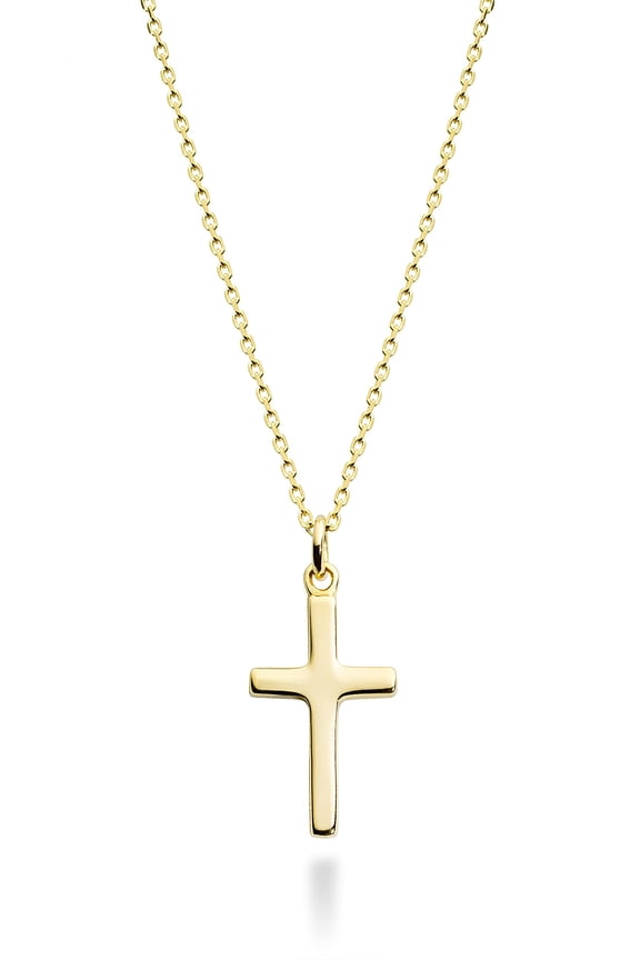 Italian 925 Sterling Silver or 18Kt Yellow Gold Over Silver Cross Necklace for Women, Small Cross Pendant on 18 Inch Chain Made in Italy (yellow-gold-plated-silver)