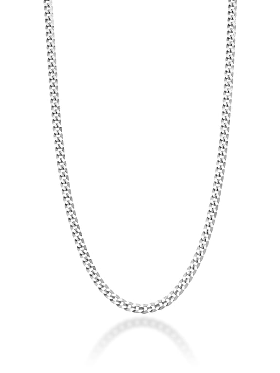 Italian 925 Sterling Silver 2.3mm Curb Cuban Link Chain Necklace Made in Italy (Length 30 Inches)