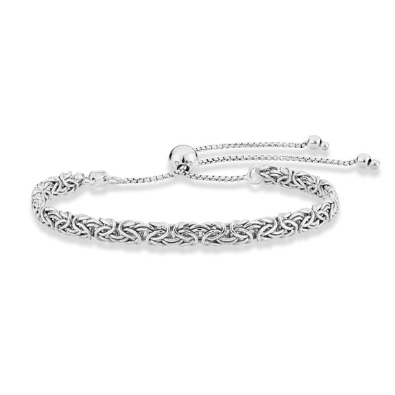 Miabella Italian 925 Sterling Silver 4mm Byzantine Adjustable Bolo Link Chain Bracelet for Women Handmade in Italy (sterling silver)