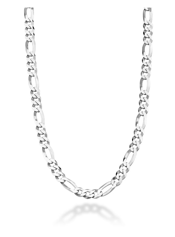 Italian 925 Sterling Silver 7mm Solid Diamond-Cut Figaro Link Chain Necklace for Men, Made in Italy (Length 18 Inches (X-Small))