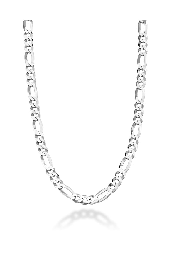 Italian 925 Sterling Silver 7mm Solid Diamond-Cut Figaro Link Chain Necklace for Men, Made in Italy (Length 18 Inches (X-Small))