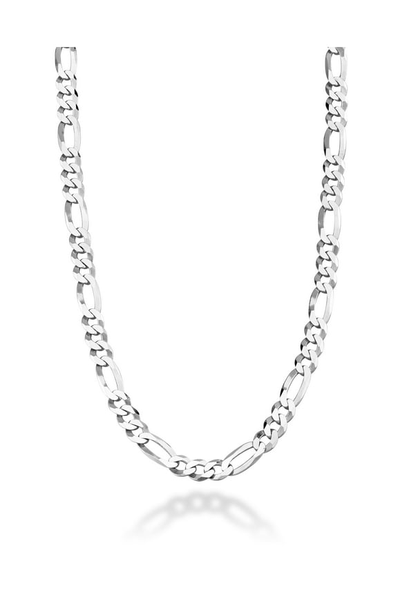 Italian 925 Sterling Silver 7mm Solid Diamond-Cut Figaro Link Chain Necklace for Men, Made in Italy (Length 20 Inches (Small))