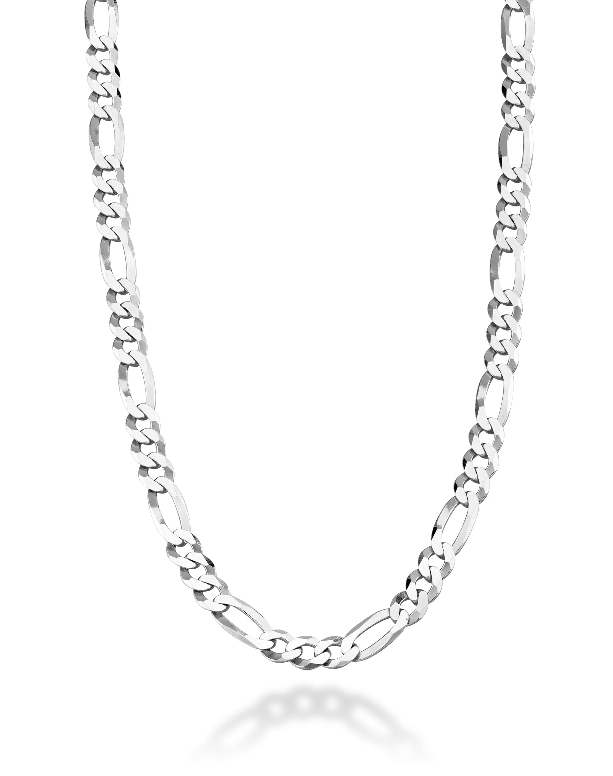 Miabella Italian 925 Sterling Silver 7mm Solid Diamond-Cut Figaro Link Chain Necklace for Men, Made in Italy(Length 22 Inches)