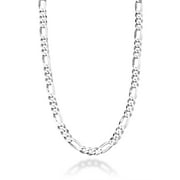 MIABELLA Italian 925 Sterling Silver 7mm Solid Diamond-Cut Figaro Link Chain Necklace for Men, Made in Italy(Length 22 Inches)