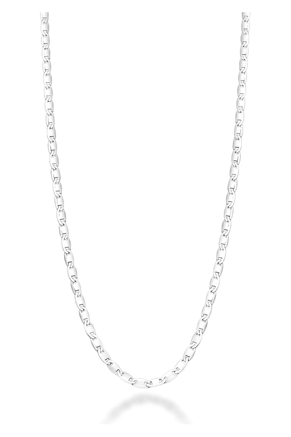 Italian 925 Sterling Silver Flat Valentino Mirror Link Chain Necklace for Women/Made in Italy (Length 26 Inches)