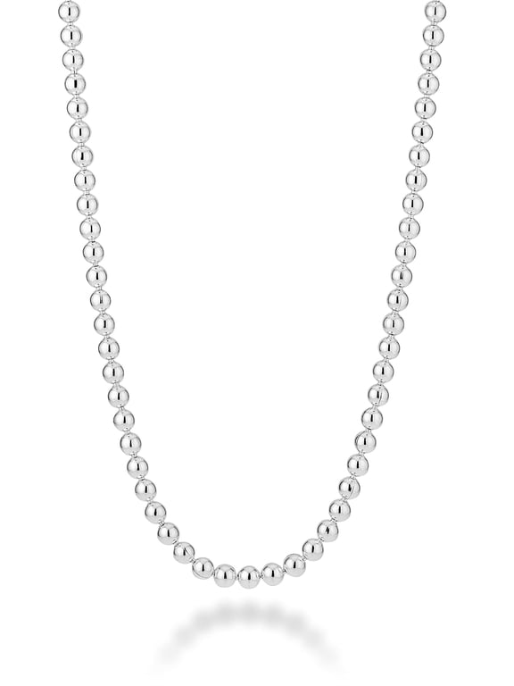 Italian 925 Sterling Silver Handmade 3mm Bead Ball Strand Chain Necklace for Women, Made in Italy (Length 18 Inch (Small))