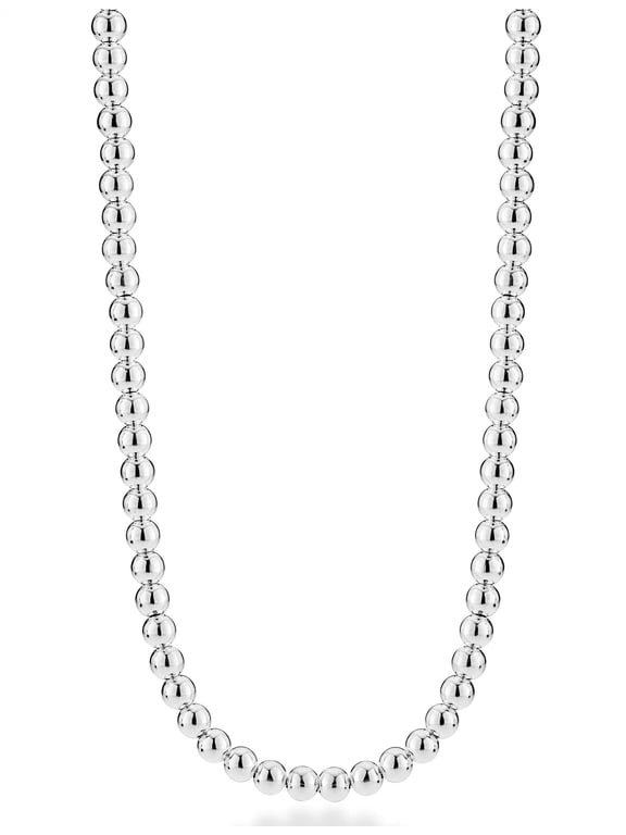 Italian 925 Sterling Silver Handmade 4mm Bead Ball Strand Chain Necklace for Women, Made in Italy (Length 18 Inches (Small))