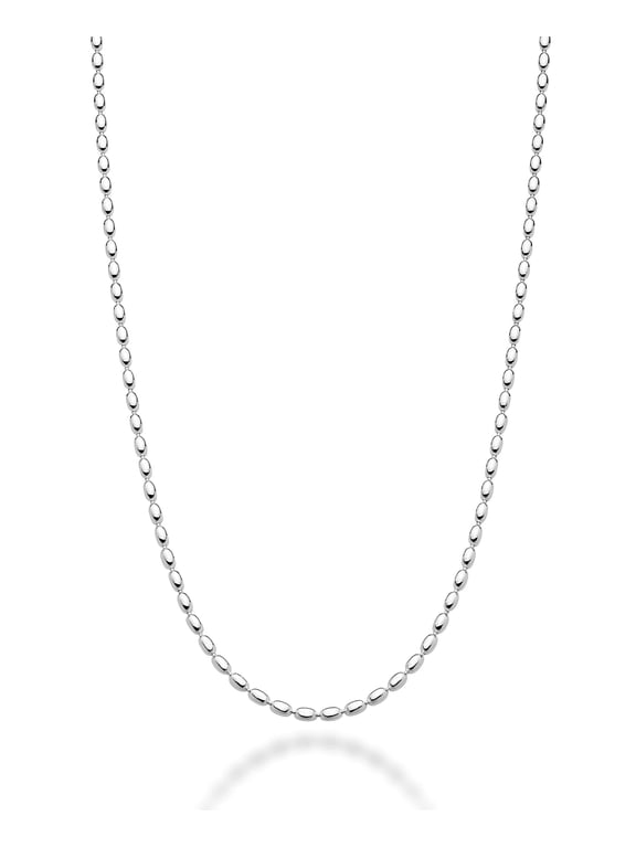 Italian 925 Sterling Silver Oval Bead Ball Chain Necklace Made in Italy (Length 18 Inches (women's average length))