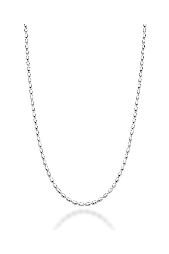 Italian 925 Sterling Silver Oval Bead Ball Chain Necklace Made in Italy (Length 22 Inches)