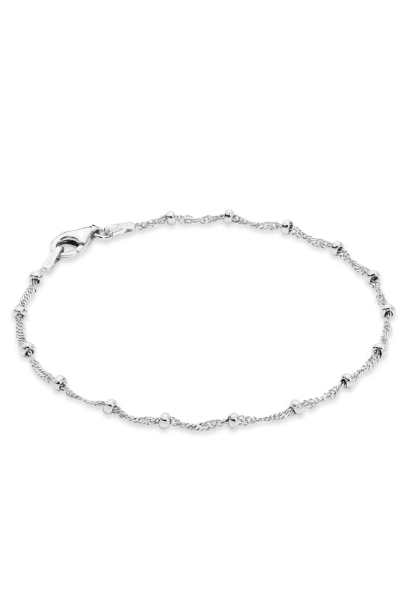 Italian 925 Sterling Silver Singapore Bead Chain Station Bracelet for Women, Made in Italy (Length 7.5 Inches)
