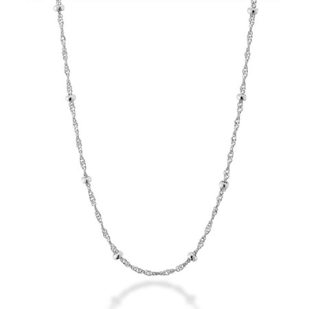 Miabella Italian 925 Sterling Silver Singapore Bead Chain Station Necklace for Women, Made in Italy (16 Inch (women's choker length))