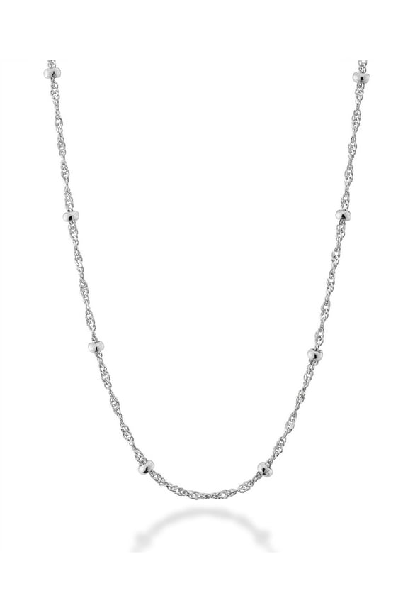 Italian 925 Sterling Silver Singapore Bead Chain Station Necklace for Women, Made in Italy (16 Inch (women's choker length))