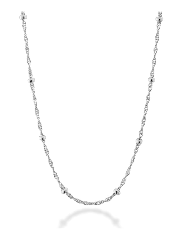 Italian 925 Sterling Silver Singapore Bead Chain Station Necklace for Women, Made in Italy (18 Inch (women's average length))