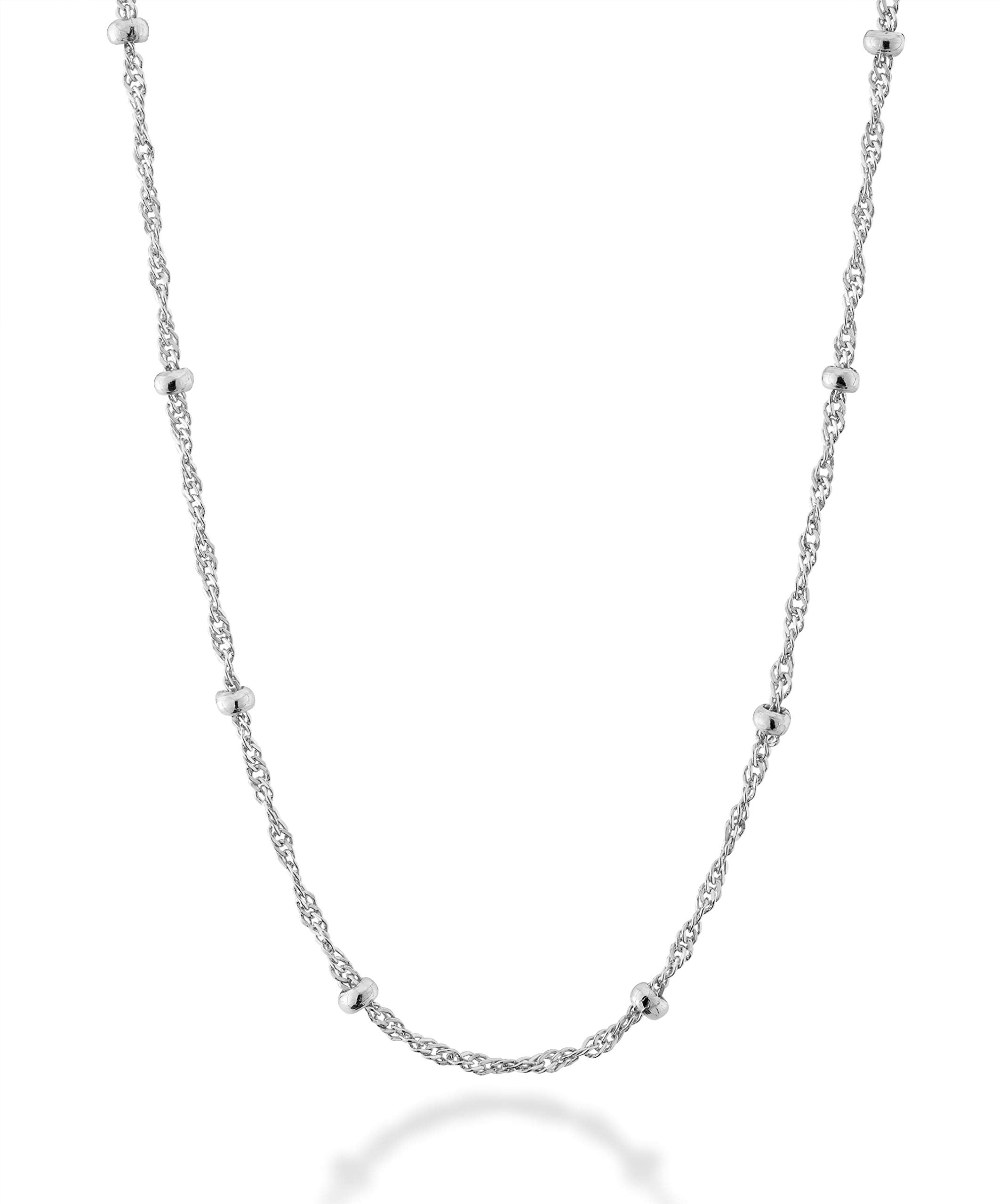 Miabella Italian 925 Sterling Silver Singapore Bead Chain Station Necklace for Women, Made in Italy (24 Inch)