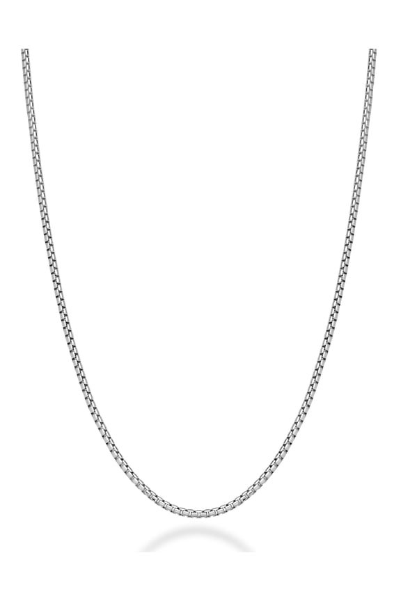 Italian 925 Sterling Silver Solid 2mm Round Box Chain Necklace for Women Men, Made in Italy (rhodium-plated-silver, Length 18 Inches (women's average length))