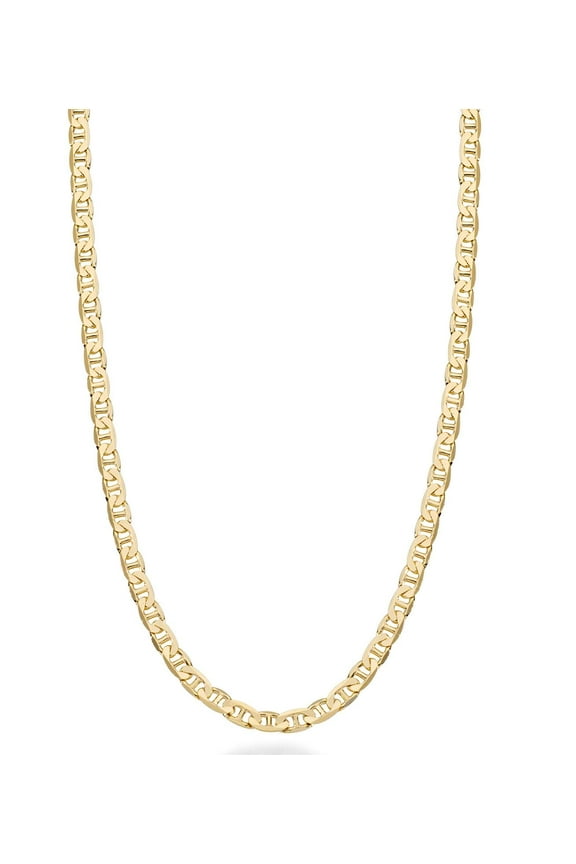 Italian Solid 18K Gold Over Sterling Silver Italian 3mm, 4mm, 6mm Diamond-Cut Flat Mariner Link Chain Necklace for Women Men, 925 Italy (3mm, Length 16 Inches (women's choker length))