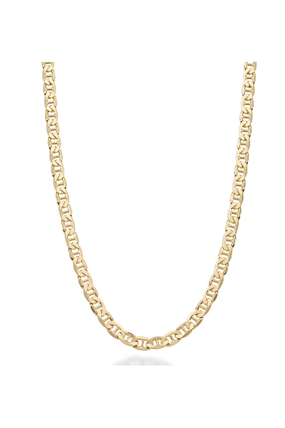 Italian Solid 18K Gold Over Sterling Silver Italian 3mm, 4mm, 6mm Diamond-Cut Flat Mariner Link Chain Necklace for Women Men, 925 Italy (4mm, Length 24 Inches)
