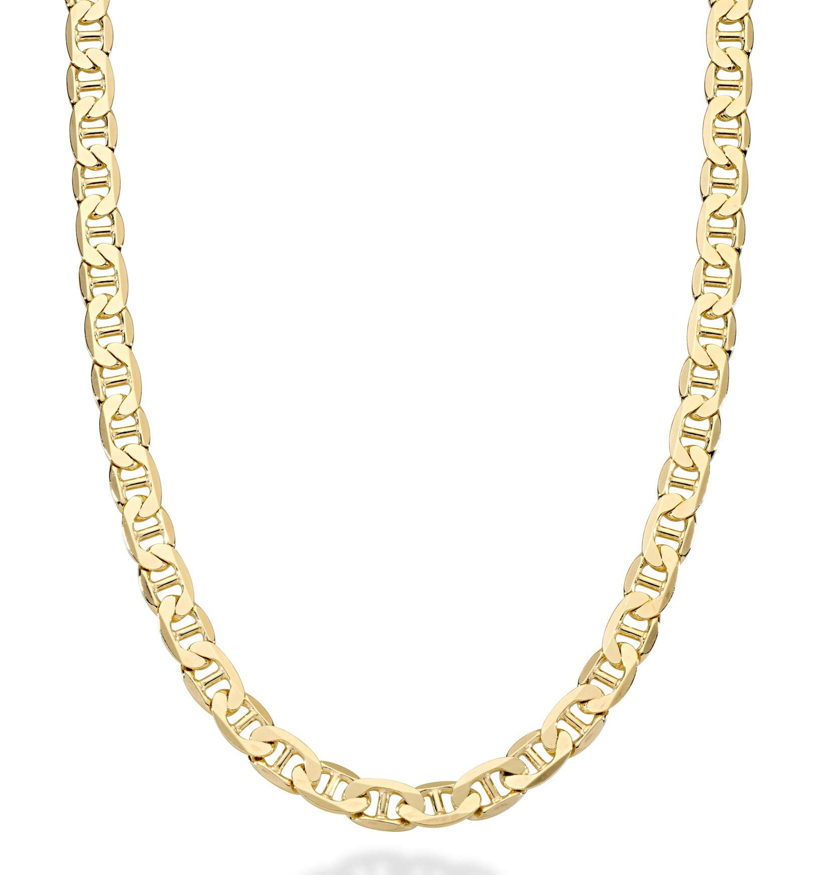 Miabella Italian Solid 18K Gold Over Sterling Silver Italian 3mm, 4mm, 6mm Diamond-Cut Flat Mariner Link Chain Necklace for Women Men, 925 Italy (6mm, Length 24 Inches)