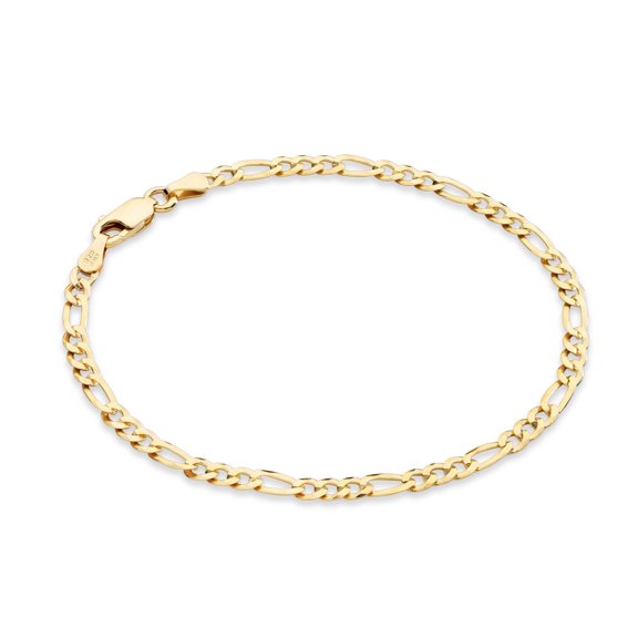 Miabella Italian Solid 18Kt Gold Plated Silver 3mm Diamond Cut Figaro Chain Bracelet for Women, Made in Italy (YG, Length 8 Inches)