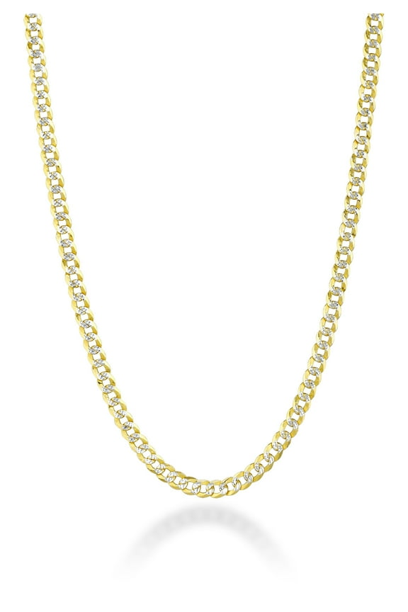 Italian Solid 18k Gold Over 925 Sterling Silver Two Tone 3.5mm Diamond Cut Cuban Link Curb Chain Necklace for Women, Made in Italy (Length 26 Inches)