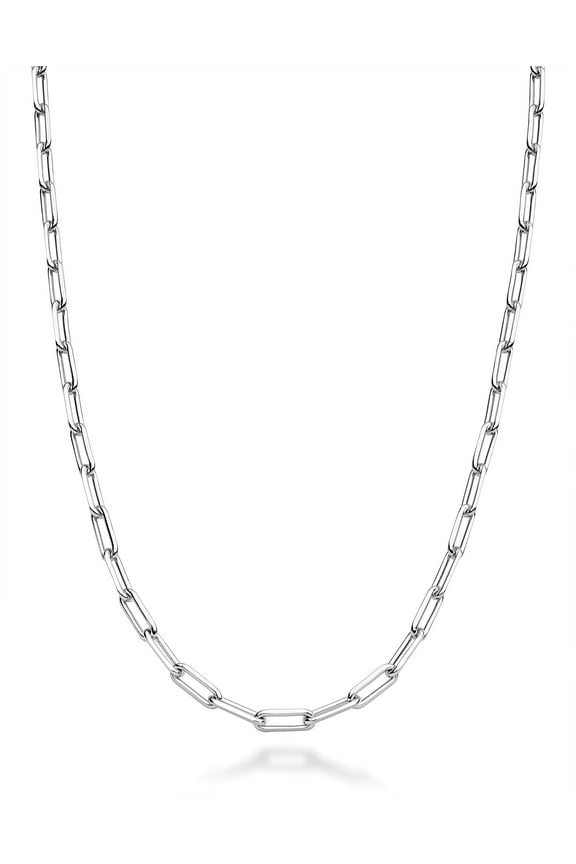 Italian Solid 925 Sterling Silver 2.5mm Paperclip Link Chain Necklace for Women Men, Made in Italy(Length 22 Inches (men's average length))