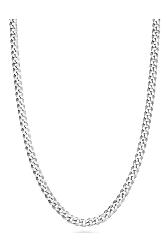 Italian Solid 925 Sterling Silver 3.5mm Diamond Cut Cuban Link Curb Chain Necklace for Women Men, Made in Italy (Length 24 Inch)