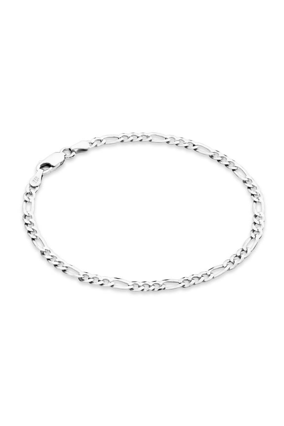 Italian Solid 925 Sterling Silver 3mm Diamond Cut Figaro Chain Bracelet for Women, Made in Italy
