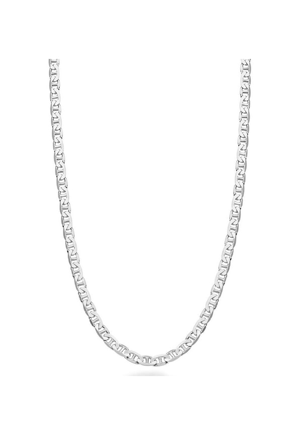 Italian Solid 925 Sterling Silver 3mm Diamond-Cut Solid Flat Mariner Link Chain Necklace for Women Men, Made in Italy (Length 16 Inches (women's choker length))