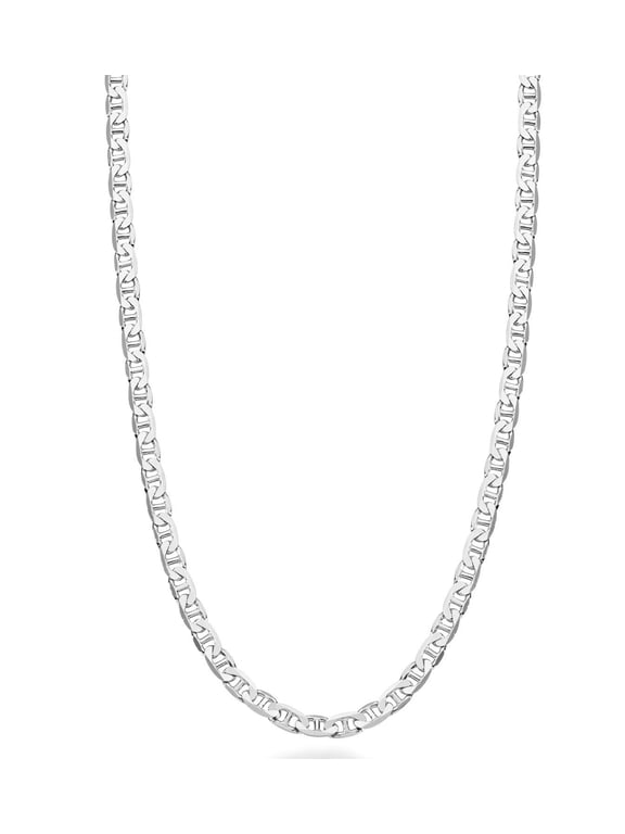 Italian Solid 925 Sterling Silver 3mm Diamond-Cut Solid Flat Mariner Link Chain Necklace for Women Men, Made in Italy (Length 22 Inches (men's average length))