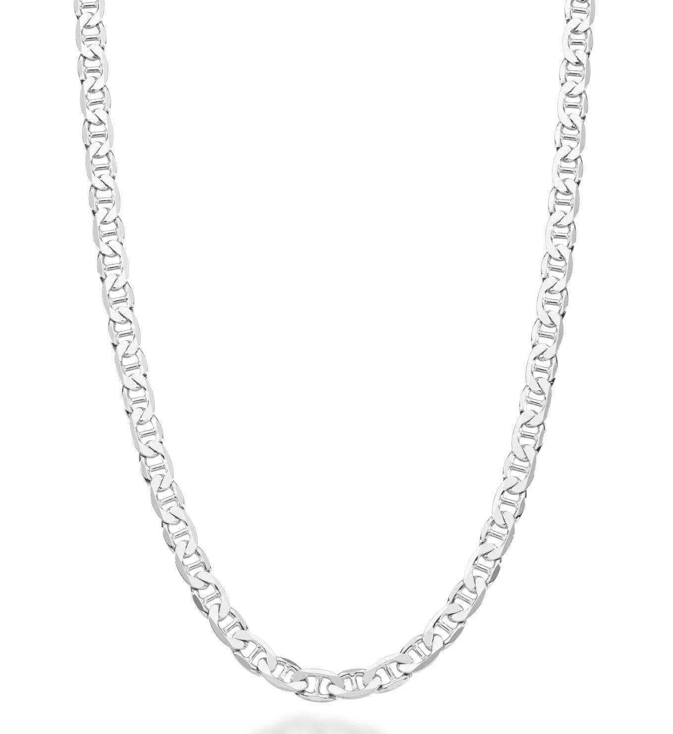 Miabella Italian Solid 925 Sterling Silver 4mm Diamond-Cut Solid Flat Mariner Link Chain Necklace for Women Men, Made in Italy (Length 18 Inches (women's average length))