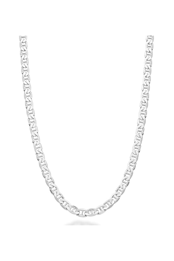 Italian Solid 925 Sterling Silver 4mm Diamond-Cut Solid Flat Mariner Link Chain Necklace for Women Men, Made in Italy (Length 18 Inches (women's average length))