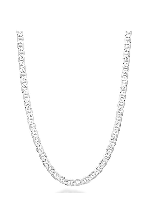 Italian Solid 925 Sterling Silver 4mm Diamond-Cut Solid Flat Mariner Link Chain Necklace for Women Men, Made in Italy (Length 22 Inches (men's average length))