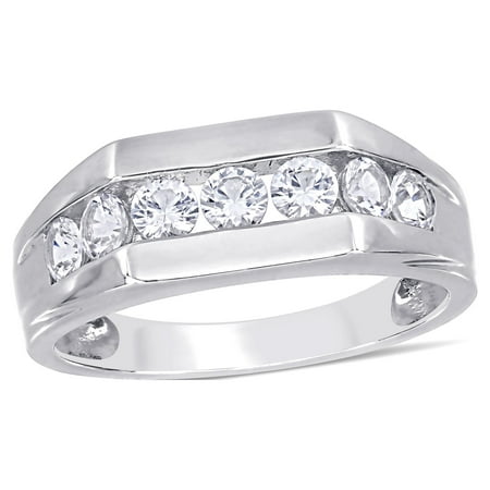 Miabella Men's 1-1/5 Carat T.G.W. Created White Sapphire Sterling Silver Channel Anniversary Ring
