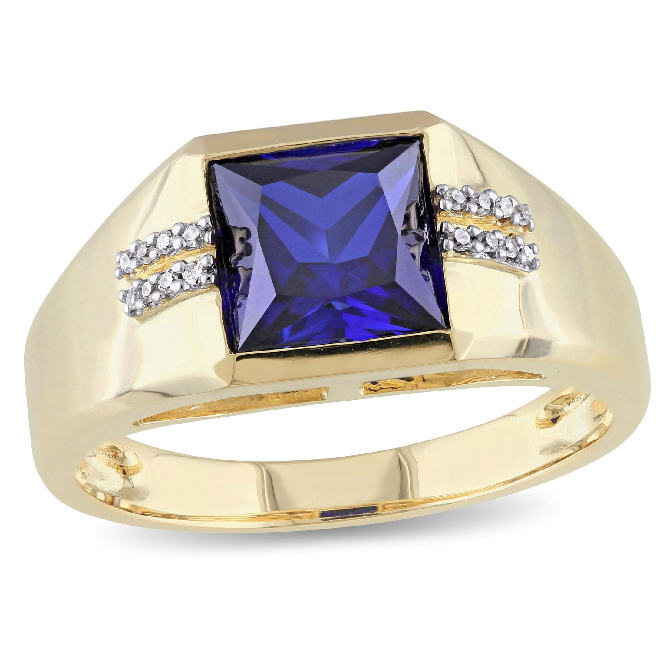 Miabella Men s 3 06 Carat T G W Square Cut Created Blue Sapphire and Diamond Accent 10kt Yellow Gold Classic Ring 1bf96524 7f05 4a95 a61b aa68f163f2d2.51ef34fd318dd52887bb5274ed721397