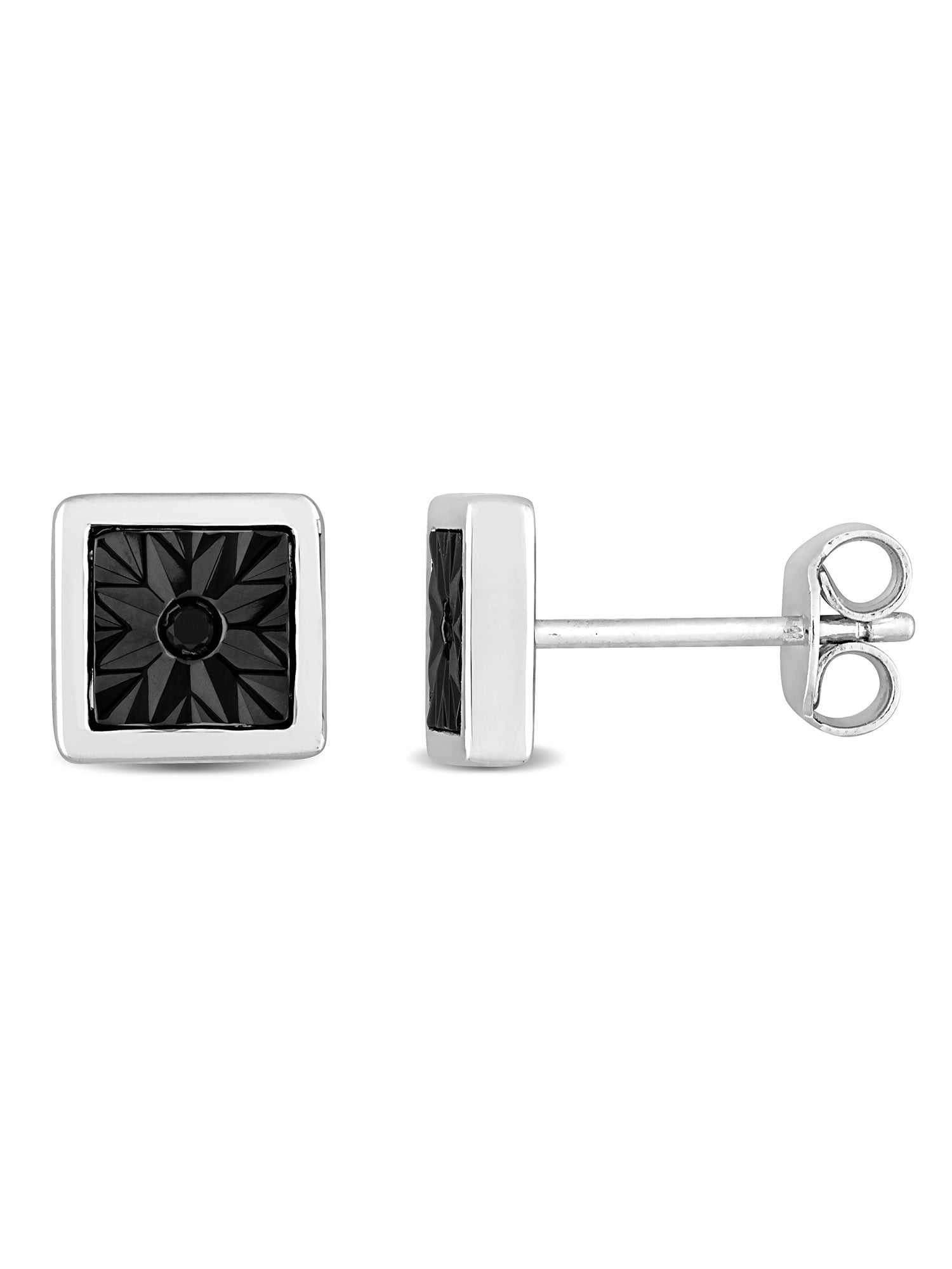 Miabella Men s Black Diamond Accent Sterling Silver Stud Earrings